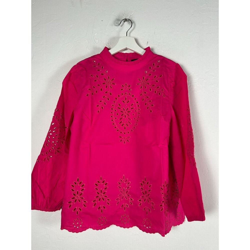 J.Crew Women Mockneck Cotton Poplin Top Embroidered Eyelet Medium Pink AR175 New